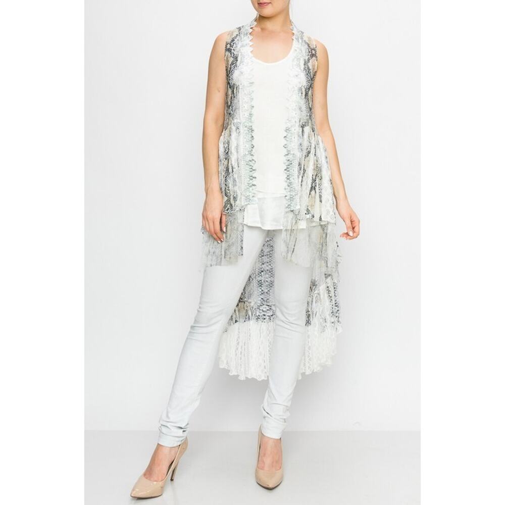 Origami Hi-Lo Lace Vest Ivory Snake Small